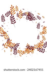 Yellow Foliage Background White Vector. Leaf Tree Illustration. Orange Leaves. Brown Herb Dry. Poster Set.
