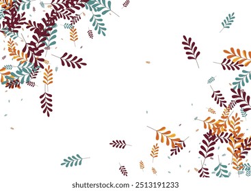 Yellow Foliage Background White Vector. Plant Modern Illustration. Brown Herb. Golden Leaf Dry. Image Design.
