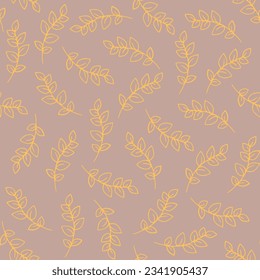 Follaje amarillo sobre fondo gris sin costuras. Elementos botánicos dibujados a mano. Ilustración del vector