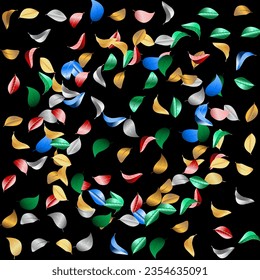Yellow Foliage Tree Vector Black Background Branch. Realistic Color Wallpaper. Blue Leaf Spring Poster. Leaves Flying Template.