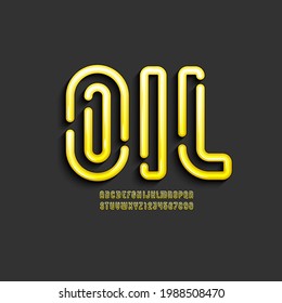 Yellow Font in the 3d style, gel alphabet, bold letters and numbers made in liquid style for you logo, vector illustration 10eps
