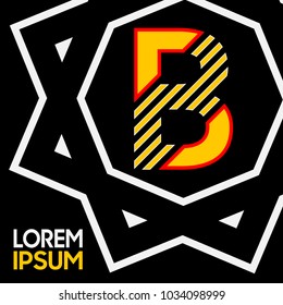 yellow font logo B isolated on a black background and octagonal shape as an ornament.