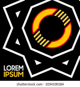 yellow font logo O isolated on a black background and octagonal shape as an ornament.
