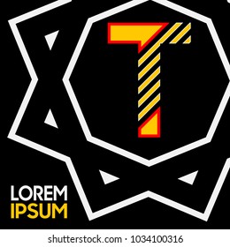 yellow font logo T isolated on a black background and octagonal shape as an ornament.
