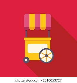 Carrinho de comida amarelo com toldo, um símbolo de comida de rua e venda automática móvel, está esperando para ser personalizado com sua marca ou mensagem