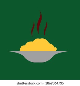 Yellow food in a grey plate with red smoke 