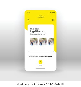 Yellow food ingridients UI, UX, GUI screen for mobile apps design. Modern responsive user interface design of mobile applications including restraurant menu screen