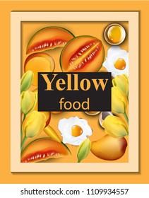 Yellow food set. Melon, eggs and fruits Vector