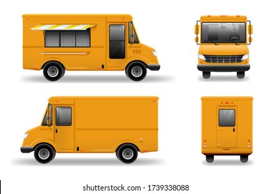 Yellow Food Truck Hi-detailed vector template for Mock Up Brand Identity. Delivery Service Vehicle isolated on white background for Advertising design.