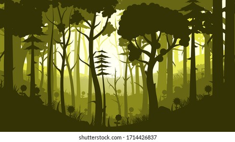 Yellow Forest Tree Background Vector Silhouette Nature