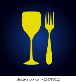 Yellow Fork and glass  on a blue background
