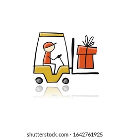 Yellow Forklift Icon. Sketch for your Design. Vector illustration