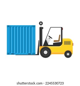 Yellow forklift truck with container. Warehouse logistics concepts.