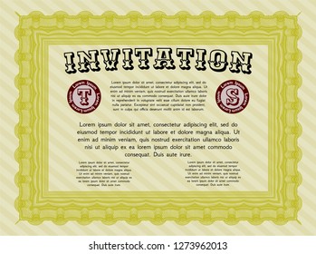 Yellow Formal invitation. Artistry design. Complex background. Detailed. 