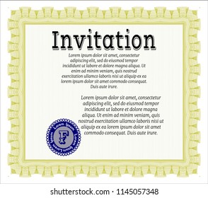 Yellow Formal invitation. With background. Customizable, Easy to edit and change colors. Excellent design. 