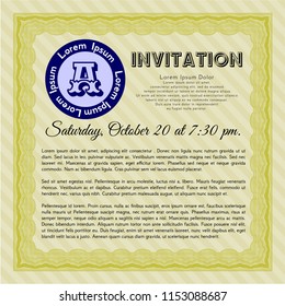 Yellow Formal invitation. With background. Detailed. Money design. 