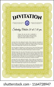 Yellow Formal invitation. With background. Detailed. Artistry design. 