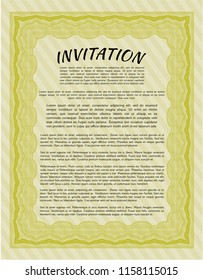 Yellow Formal invitation. Complex background. Detailed. Artistry design. 
