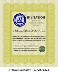 Yellow Formal invitation. With complex background. Vector illustration. Superior design. 