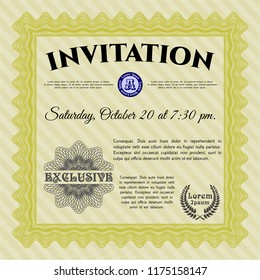 Yellow Formal invitation. Complex background. Vector illustration. Superior design. 