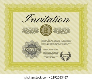 Yellow Formal invitation. With complex background. Beauty design. Vector illustration. 