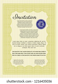 Yellow Formal invitation. Complex background. Customizable, Easy to edit and change colors. Artistry design. 