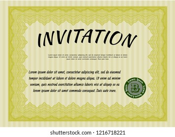 Yellow Formal invitation. With complex background. Nice design. Detailed. 