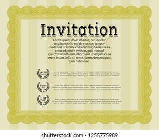Yellow Formal invitation. With complex background. Perfect design. Detailed. 