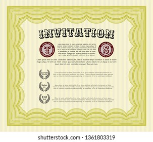 Yellow Formal invitation. With complex background. Perfect design. Detailed. 