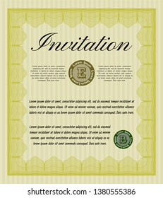 Yellow Formal invitation. With complex background. Artistry design. Vector illustration. 