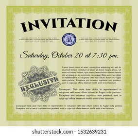 Yellow Formal invitation. With complex background. Vector illustration. Nice design. 