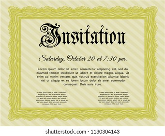 Yellow Formal invitation. With complex linear background. Vector illustration. Money Pattern. 