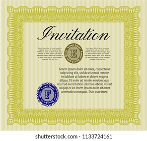 Yellow Formal invitation. With complex linear background. Money Pattern design. Detailed. 
