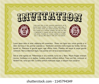 Yellow Formal invitation. With complex linear background. Money Pattern. Vector illustration. 