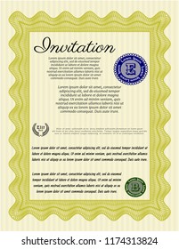 Yellow Formal invitation. With complex linear background. Modern design. Vector illustration. 