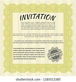 Yellow Formal invitation. With complex linear background. Artistry design. Vector illustration. 