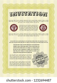 Yellow Formal invitation. With complex linear background. Cordial design. Vector illustration. 