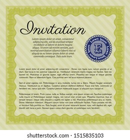 Yellow Formal invitation. With complex linear background. Customizable, Easy to edit and change colors. Lovely design. 