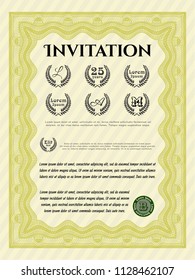 Yellow Formal invitation. Cordial design. With complex linear background. Detailed. 