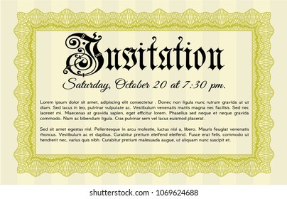  Yellow Formal invitation. Customizable, Easy to edit and change colors. With great quality guilloche pattern. Excellent design. 