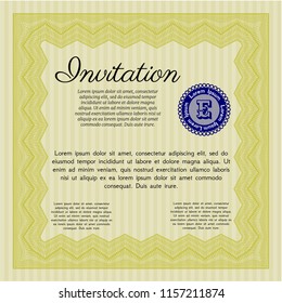 Yellow Formal invitation. Customizable, Easy to edit and change colors. With guilloche pattern. Superior design. 