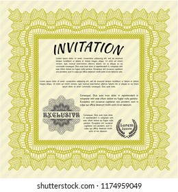 Yellow Formal invitation. Customizable, Easy to edit and change colors. With great quality guilloche pattern. Superior design. 
