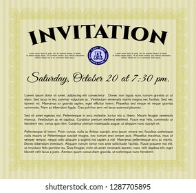 Yellow Formal invitation. Customizable, Easy to edit and change colors. With guilloche pattern and background. Cordial design. 