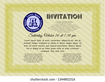 Yellow Formal invitation. Customizable, Easy to edit and change colors. With complex background. Elegant design. 