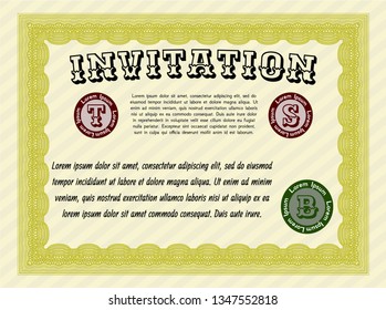 Yellow Formal invitation. Customizable, Easy to edit and change colors. With complex background. Money Pattern design. 