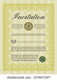 Yellow Formal invitation. Customizable, Easy to edit and change colors. Complex background. Money style design. 