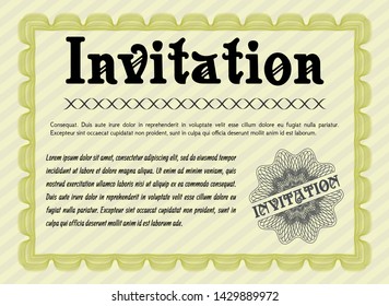 Yellow Formal invitation. Customizable, Easy to edit and change colors. With guilloche pattern and background. Money Pattern design. 