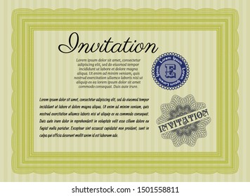 Yellow Formal invitation. Customizable, Easy to edit and change colors. With guilloche pattern. Perfect design. 