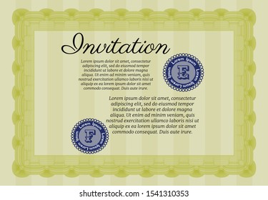 Yellow Formal invitation. Customizable, Easy to edit and change colors. With complex linear background. Good design. 