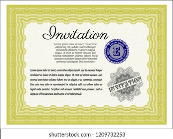Yellow Formal invitation. Detailed. With background. Cordial design. 